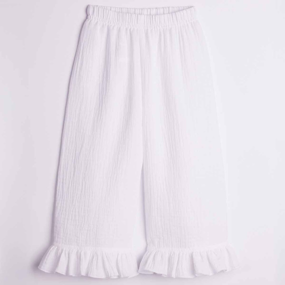 Pantaloni estivi larghi da ragazza Nicol 224330 in mussola 100% cotone bianchi