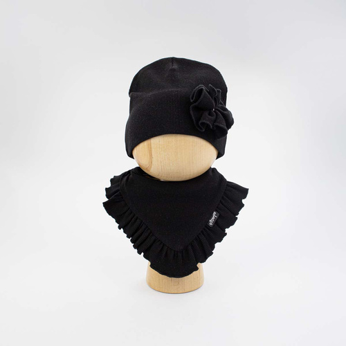 Cappello e foulard per bambina Nicol 141974 in cotone con fiore e balza - nero