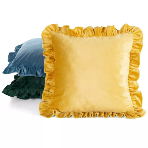 Copricuscino Brenda 45x45 verde salvia velluto volant mustard