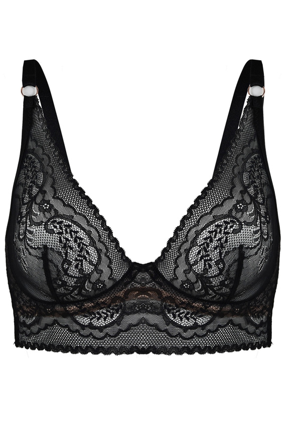 19236 Feel Mediolano Bralette Long Black - reggiseno in pizzo con fascia estesa