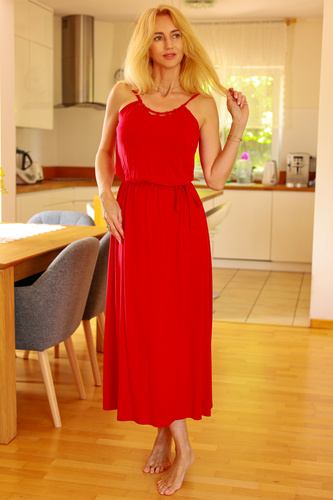 Grace Mirale - Abito lungo in viscosa con spacco | manifattura polacca - rosso