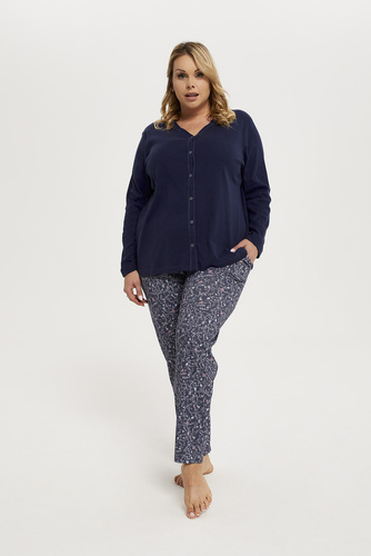 Sajna Pigiama donna maniche lunghe, pantaloni lunghi Moda italiana - blu navy/stampa