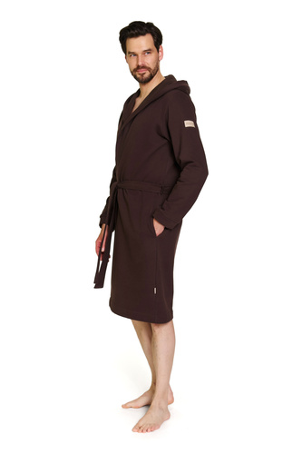 Doctor Nap 7332 - Vestaglia da uomo in cotone con cappuccio | 100% cotone, lucidata - brownie