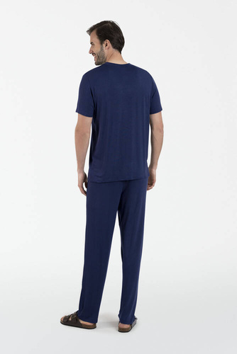 Akord Pigiama da uomo a maniche corte, pantaloni lunghi Moda italiana - blu navy