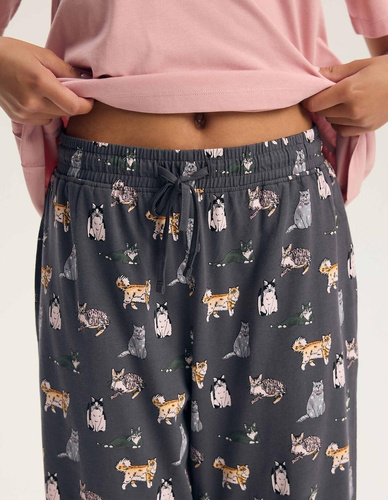 Pigiama donna Henderson Ginni 45420 100% cotone pantaloni lunghi gatti