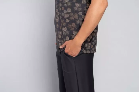 Pinus Pigiama Uomo manica corta, pantalone lungo Moda Italiana- stampa/grafite