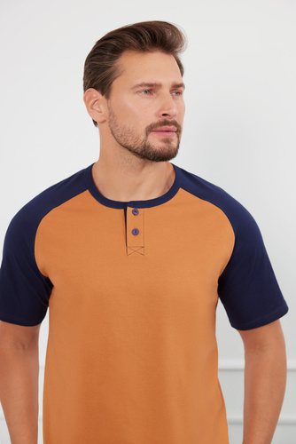 Alexander Pigiama uomo manica corta, pantaloni lunghi Moda italiana - cognac/granata