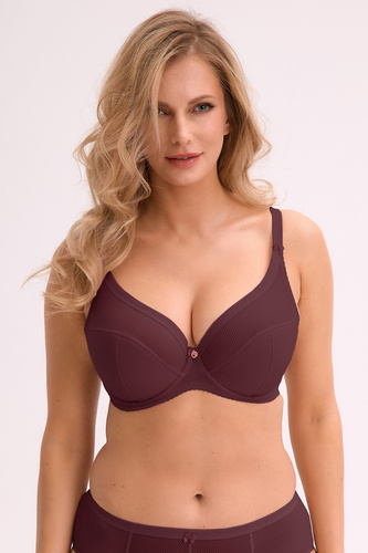 Reggiseno semi-morbido BS 1058 Sonia Wino Gaia - microfibra a coste, fodera in cotone, coppe stabili, elegante bordeaux