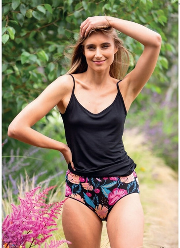 Slip donna bambù maxi bikini Key LPF 516 nero-fucsia morbidi