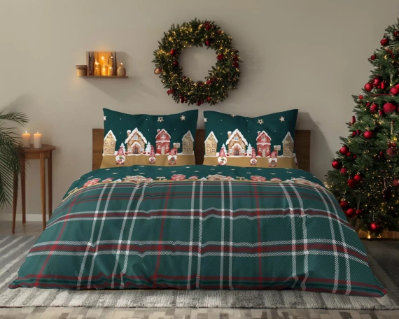 Biancheria da letto Detexpol 6055 B Villaggio Natalizio verde rosso 100% cotone