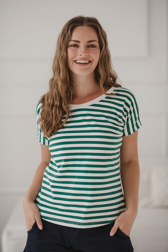 Camicetta da gravidanza e allattamento Two Ways | Manica corta, confortevole Milk&Love a righe verdi e bianche
