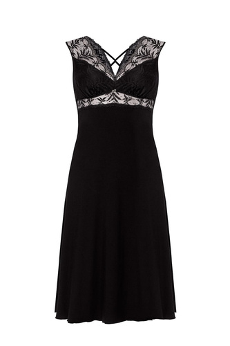 Camicia da notte Petra KM29 Mefemi by Nipplex nero- viscosa, pizzo, lunghezza al polpaccio