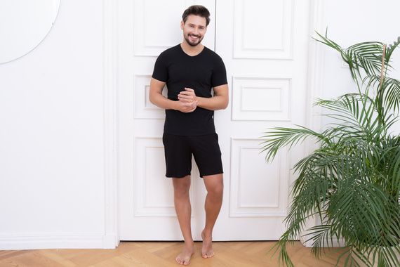 Ikar T-shirt da uomo, collo a lupetto Moda italiana - nero