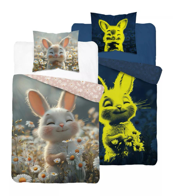 5548 A Fluo 95 Biancheria da letto coniglietto fosforescente a fiori 100% cotone | Per bambini Detexpol
