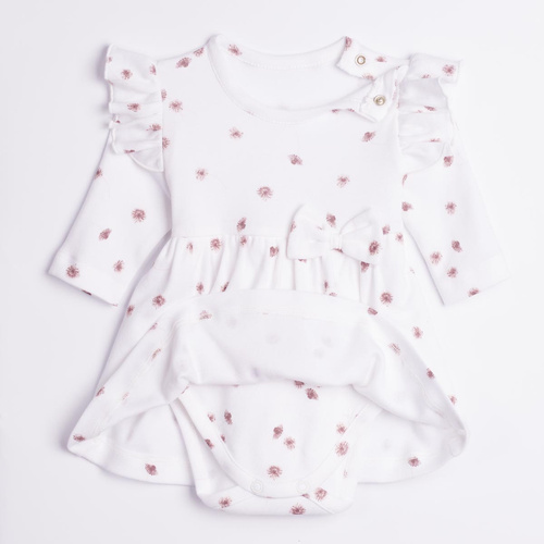 226159 Nicol vestito-body bambina ecru manica lunga con fiori
