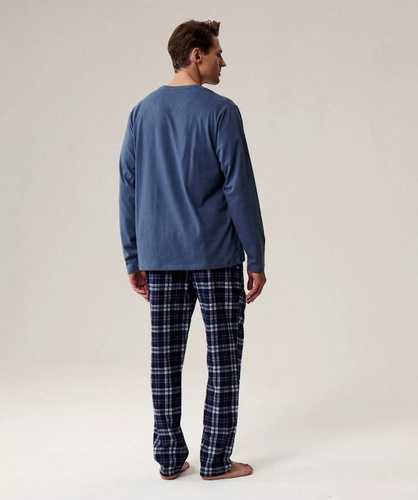 NMP-393 Blu Atlantico - pantaloni da pigiama da uomo in flanella di cotone