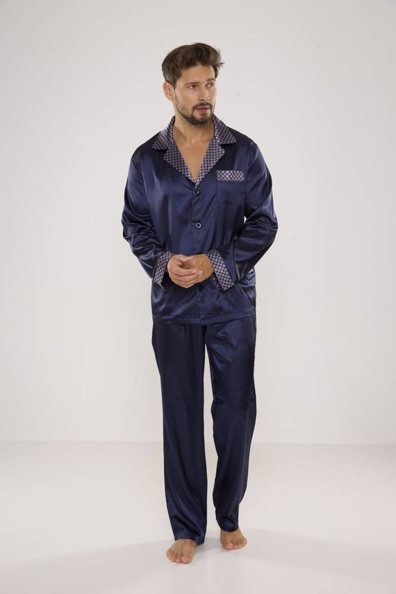 939 Pigiama da uomo in raso - blu navy