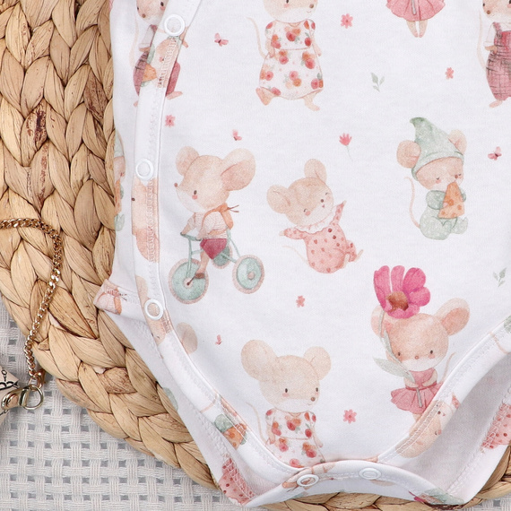 Body neonato Nini Little Mouse cotone biologico incrociato manica corta delicato