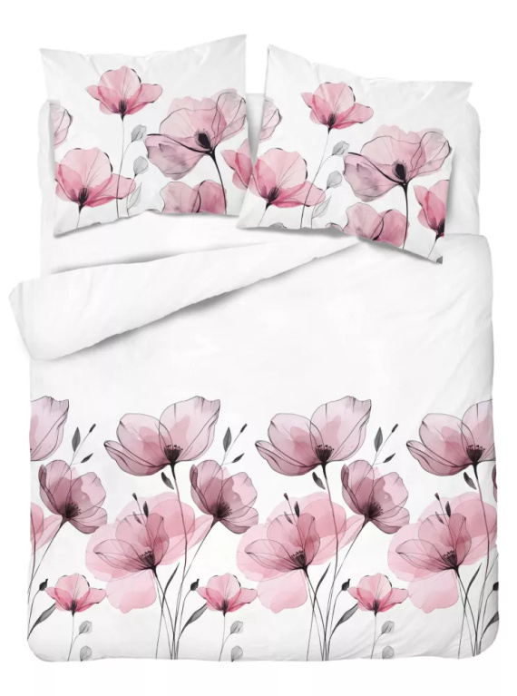 5496 B Biancheria da letto in cotone bianco con fiori rosa acquerellati Naturalis- Detexpol