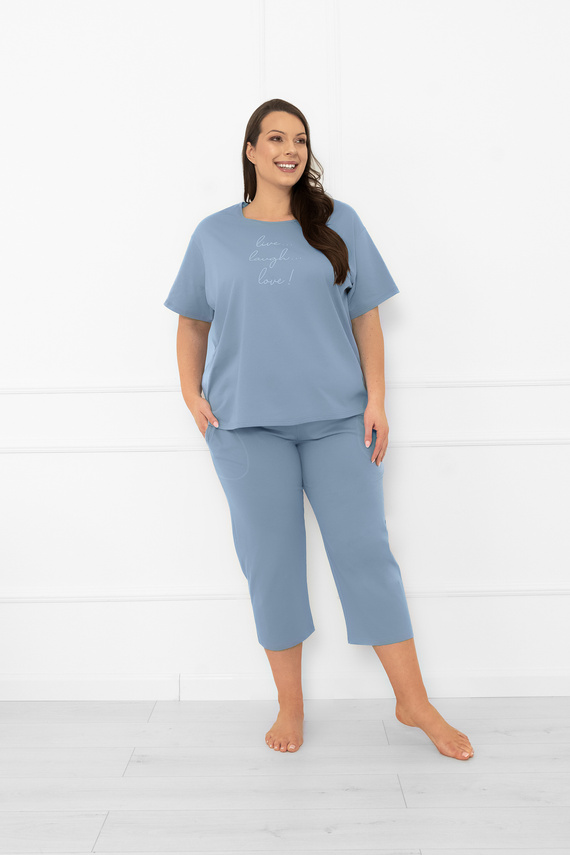 Pigiama da donna Ksara - manica corta, pantalone 3/4, cotone Moda italiana - acciaio