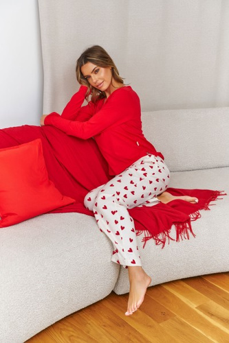 Pigiama donna Doctor Nap Amour, maglia rossa + pantaloni in flanella, 100% cotone