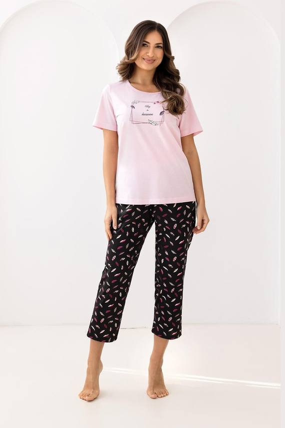 733 Pigiama rosa Regina - cotone, manica corta, mezzo collo tondo, stampa sul davanti