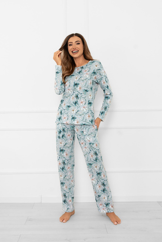 Pigiama donna Sequoia - cotone, manica lunga e pantalone, fantasia florealeModa italiana