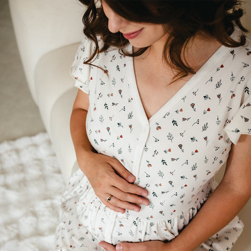 Chemise premaman sbottonata Linda Eevi ecru - per allattamento, elastica, traspirante, qualità polacca