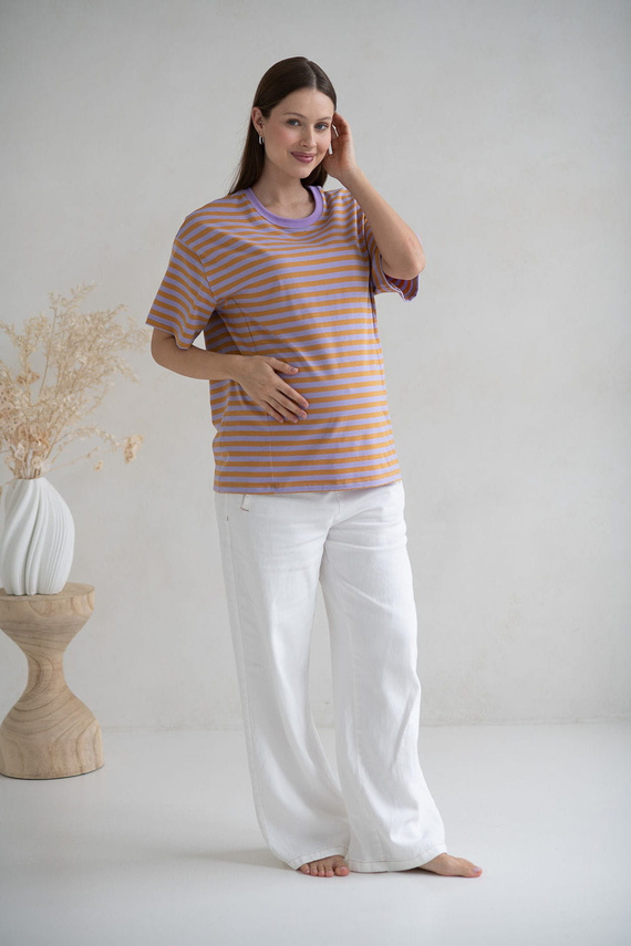 Mamahood T-shirt gravidanza e allattamento Milk&Love a righe miele e lilla - comoda ed elegante