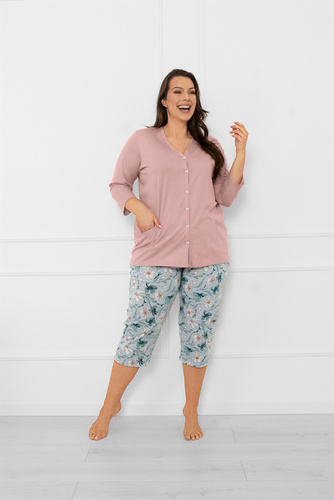 Pigiama da donna Sekwoja - cotone, manica 3/4 e pantalone, con bottoni Moda italiana