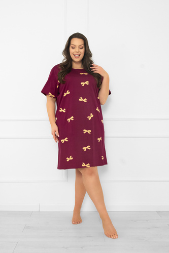 Kwadro Camicia da notte da donna Moda italiana - cotone, manica corta, con fiocchi