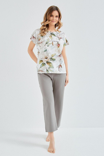 Pigiama donna Taro Diana 3607 cotone maglia floreale pantaloni 7/8