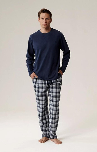 NMP-393 Atlantic blu navy - pantaloni da pigiama in flanella di cotone da uomo