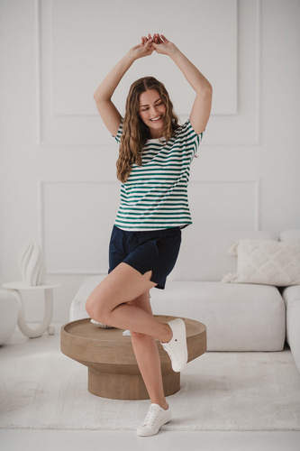 Camicetta da gravidanza e allattamento Two Ways | Manica corta, confortevole Milk&Love a righe verdi e bianche