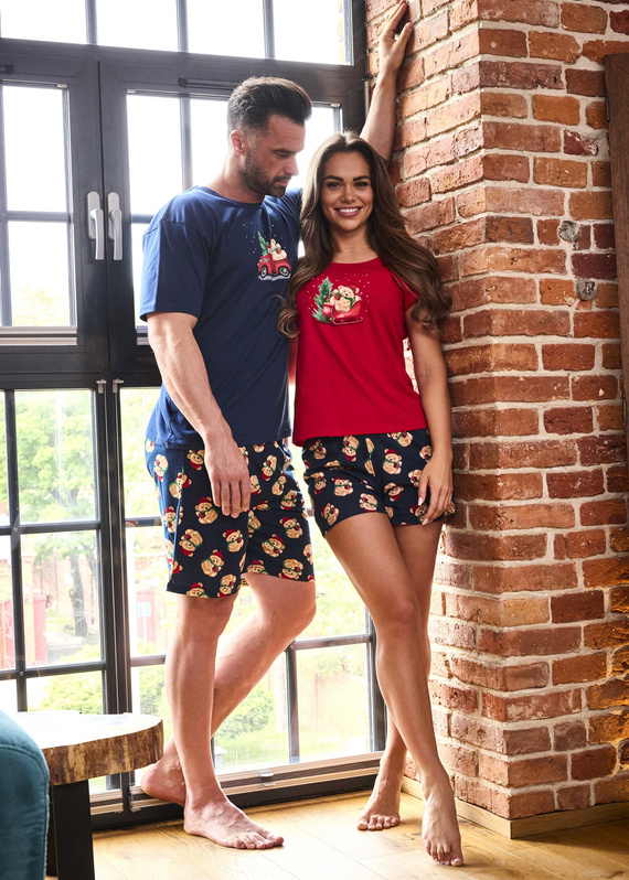 628/432 Pigiama da donna Teddy Cornette - Natale, cotone, manica corta e pantalone