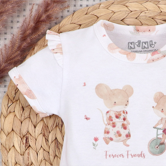 T-shirt neonato Nini Little Mouse cotone biologico stampa bambina manica corta