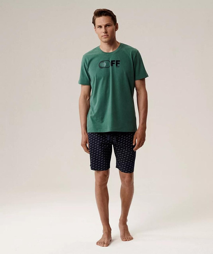 Pigiama da uomo NMP-395 - cotone verde e blu navy, manica corta, leggero e confortevole per l'estate