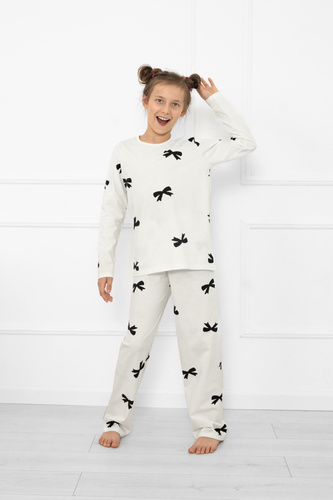 Pigiama da bambina Fiocca- ecrù, cotone, manica lunga e pantalone Moda italiana