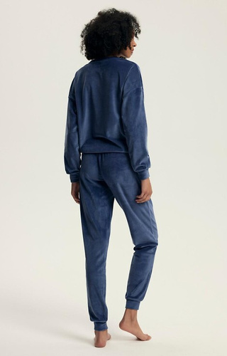 43722 Delanie Pigiama Henderson donna in velluto blu, manica lunga e pantaloni