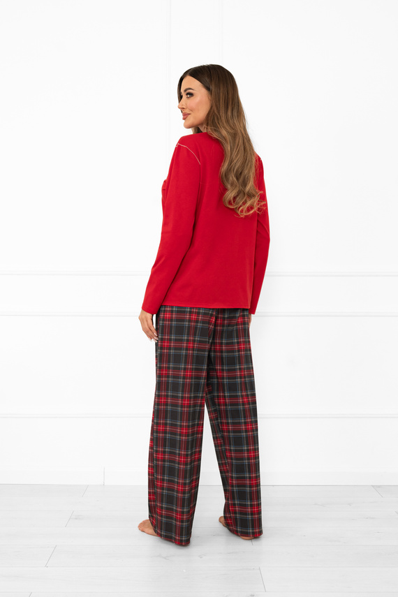 Pigiama da donna Italian Fashion in rosso - cotone, manica lunga e pantalone, a quadri