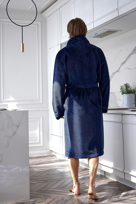 L&L 2661 Elegante Accappatoio Uomo Classico con Collo a Sciarpa Morbido blu scuro