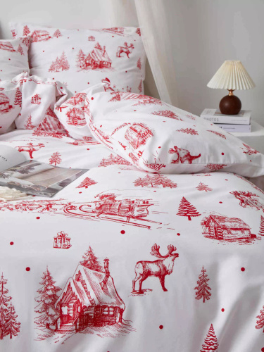 Laponia Natale in raso di cotone Spod Igły i Nitki bianco rosso - elegante e morbido