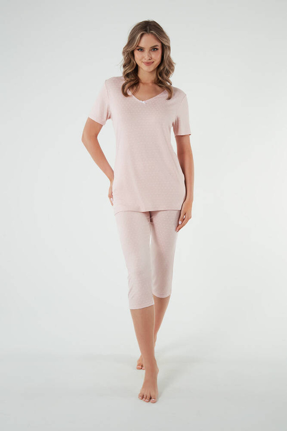 Puntini Pigiama da donna a maniche corte, pantaloni 3/4 Moda italiana - rosa cipria
