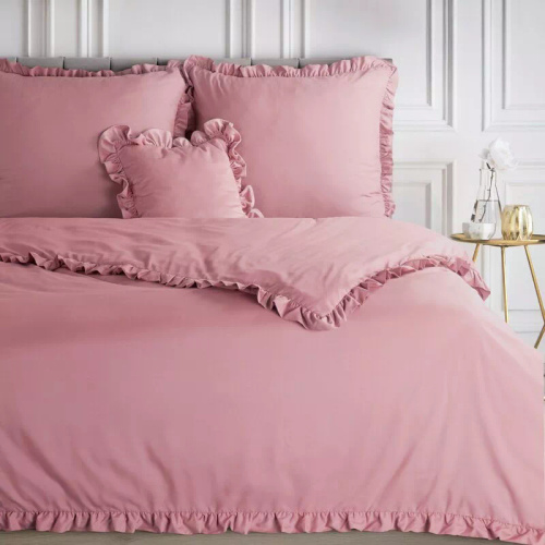 Biancheria da letto in microfibra Eurofirany MI con volant, morbida, con cerniera, rosa