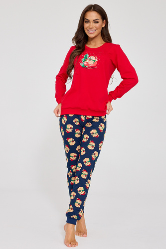 671/422 Pigiama da donna Teddy Cornette - Natale, rosso, cotone, manica lunga