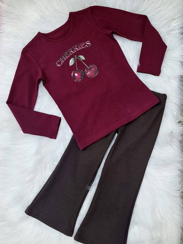 Camicetta bambina Cherries Bambarillo marrone - cotone, manica lunga, stampata