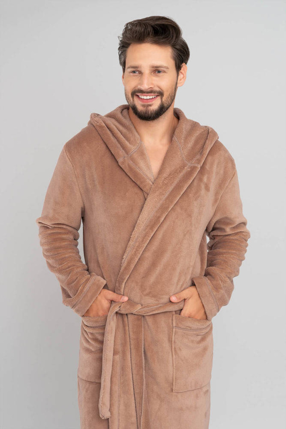 Mimas Accappatoio da uomo con cappuccio Moda italiana - cammello