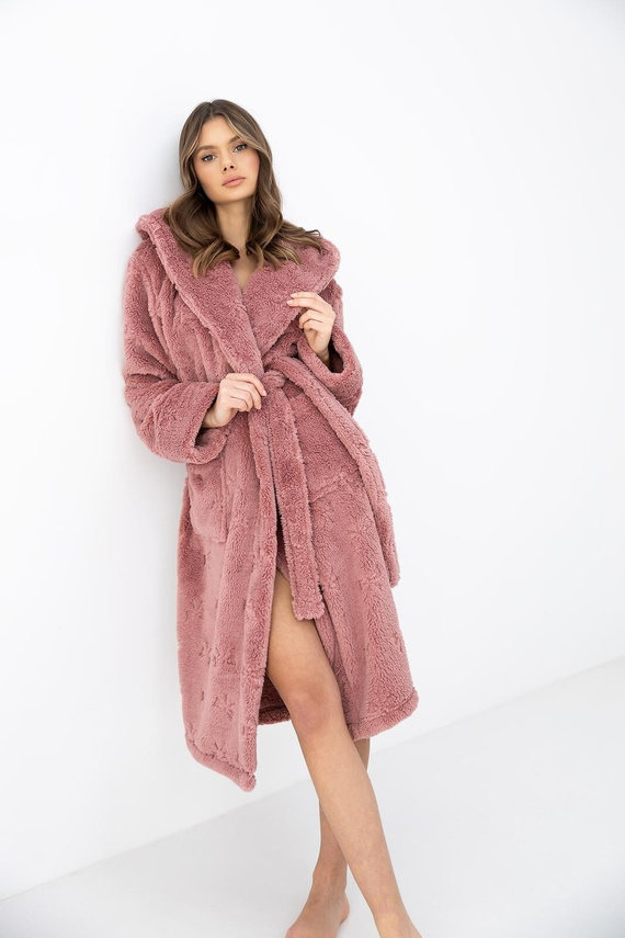Sensis Dolly Accappatoio Donna Morbido con Cappuccio e Fiocchi Rosa Cipria
