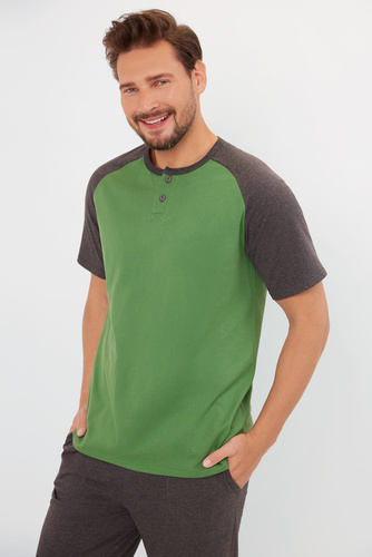 Alexander Pigiama uomo manica corta, pantaloni lunghi Moda italiana - verde/c.melange