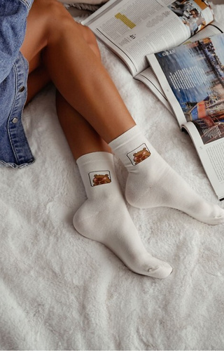 0200-186 Kapibara Calze da donna Milena ecru - cotone, fantasia